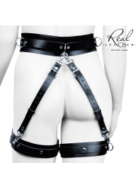 Черный кожаный пояс с гартерами - S-M - Notabu - купить с доставкой в Петрозаводске