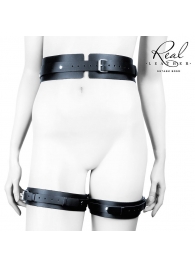 Черный кожаный пояс с гартерами - L-XL - Notabu - купить с доставкой в Петрозаводске