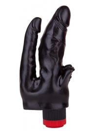 Чёрный вибромассажёр с двумя стволами и лепестками - 17 см. - LOVETOY (А-Полимер)