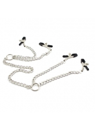 Серебристые зажимы для сосков и половых губ на тонкой цепочке - Notabu - купить с доставкой в Петрозаводске