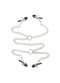 Серебристые зажимы для сосков и половых губ на тонкой цепочке - Notabu - купить с доставкой в Петрозаводске