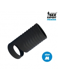 Черная открытая насадка на пенис с кольцом для мошонки size M - 7,9 см. - Sex Expert - в Петрозаводске купить с доставкой