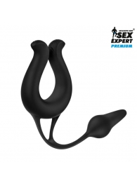 Черная вибронасадка Sex Expert с анальной втулкой - Sex Expert - в Петрозаводске купить с доставкой