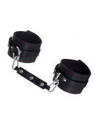 Черные кожаные однослойные оковы с контрастной строчкой - Pecado - купить с доставкой в Петрозаводске