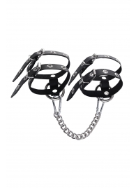 Черные однослойные кожаные оковы из двух ремешков - Pecado - купить с доставкой в Петрозаводске