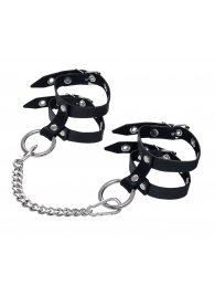 Черные однослойные кожаные оковы из двух ремешков - Pecado - купить с доставкой в Петрозаводске