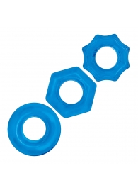Комплект из трех голубых колец для эрекции 3-Pack Nuts   Bolts Stretch Cock Ring Set - BlueLine - в Петрозаводске купить с доставкой
