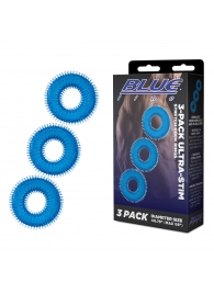 Комплект из трех голубых колец для эрекции 3-Pack Ultra-Stim Stretch Cock Rings - BlueLine - в Петрозаводске купить с доставкой