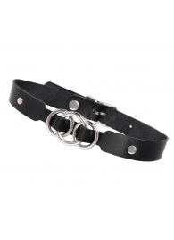 Черный кожаный ошейник со связанными кольцами - Pecado - купить с доставкой в Петрозаводске