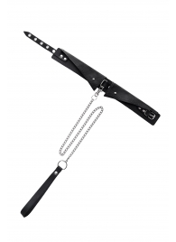 Черный кожаный ошейник-воротник с поводком - Pecado - купить с доставкой в Петрозаводске