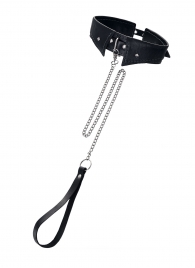 Черный кожаный ошейник-воротник с поводком - Pecado - купить с доставкой в Петрозаводске