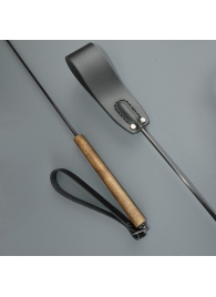 Черный кожаный стек с деревянной рукоятью - 69 см. - Sitabella - купить с доставкой в Петрозаводске