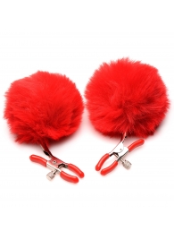 Красные зажимы на соски с помпонами Pom Pom - XR Brands - купить с доставкой в Петрозаводске