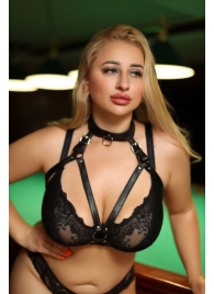 Черная кожаная сбруя с ошейником plus size из нежной кожи - БДСМ Арсенал - купить с доставкой в Петрозаводске