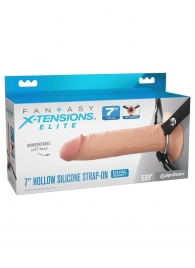 Телесный полый страпон на черных ремнях Hollow Silicone Strap-on - 17,8 см. - Pipedream - купить с доставкой в Петрозаводске