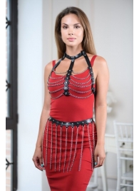 Черно-серебристая портупея-юбка plus size с цепочками - БДСМ Арсенал - купить с доставкой в Петрозаводске