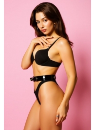 Эффектный черный пояс из лаковой эко-кожи - БДСМ Арсенал - купить с доставкой в Петрозаводске