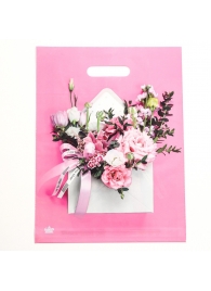 Розовый пакет с цветочным принтом и вырубной ручкой (40х31 см) - Сима-Ленд - купить с доставкой в Петрозаводске