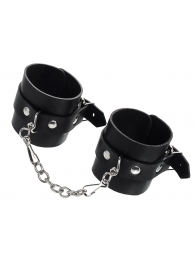 Черные однослойные наручники из натуральной кожи с цепочкой - Pecado - купить с доставкой в Петрозаводске