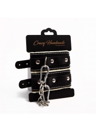 Черные скругленные наручники с мягкой бежевой подкладкой - Crazy Handmade - купить с доставкой в Петрозаводске
