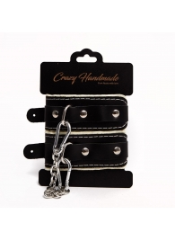 Черные скругленные наручники с мягкой бежевой подкладкой - Crazy Handmade - купить с доставкой в Петрозаводске