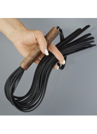 Черная кожаная плеть с деревянной рукоятью - 58 см. - Sitabella - купить с доставкой в Петрозаводске