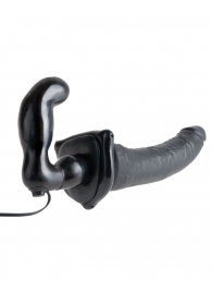 Черный страпон с вагинальной пробкой Deluxe Vibrating Penetrix Strap-On - 19 см. - Pipedream - купить с доставкой в Петрозаводске