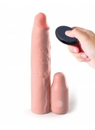 Телесная вибронасадка на член 3  Vibrating Mega X-tension with Remote - 22,9 см. - Pipedream - в Петрозаводске купить с доставкой