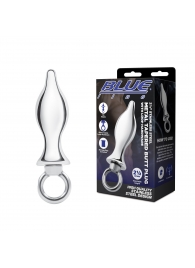 Металлический плаг с кольцом Stainless Steel Metal Tapered Butt Plug With Loop Hardware - 10 см. - BlueLine