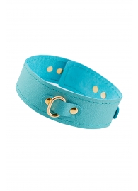 Голубой кожаный однослойный ошейник с прошивкой - Pecado - купить с доставкой в Петрозаводске