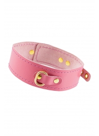 Розовый кожаный однослойный ошейник с прошивкой - Pecado - купить с доставкой в Петрозаводске