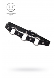 Черный кожаный чокер-ошейник с тремя кольцами - Pecado - купить с доставкой в Петрозаводске