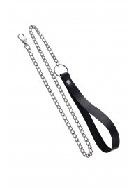 Поводок с ручкой из черной натуральной кожи и карабином для ошейника - Pecado - купить с доставкой в Петрозаводске