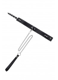 Кожаный двухслойный ошейник с белой строчкой и поводком - Pecado - купить с доставкой в Петрозаводске