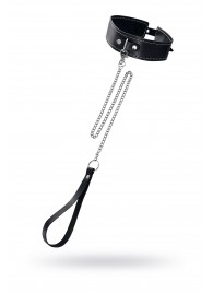 Кожаный двухслойный ошейник с белой строчкой и поводком - Pecado - купить с доставкой в Петрозаводске