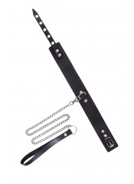 Кожаный двухслойный ошейник с красной строчкой и поводком - Pecado - купить с доставкой в Петрозаводске