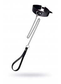 Кожаный двухслойный ошейник с красной строчкой и поводком - Pecado - купить с доставкой в Петрозаводске