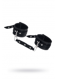 Черные двухслойные кожаные оковы с белой строчкой - Pecado - купить с доставкой в Петрозаводске
