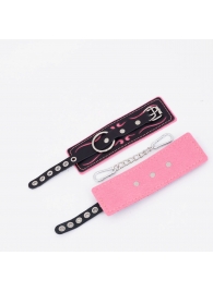 Черно-розовые кожаные наручники с розовой строчкой - Crazy Handmade - купить с доставкой в Петрозаводске