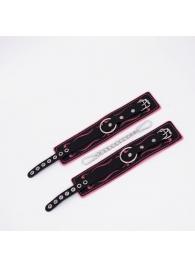 Черно-розовые кожаные оковы с розовой строчкой - Crazy Handmade - купить с доставкой в Петрозаводске