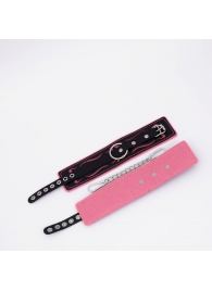 Черно-розовые кожаные оковы с розовой строчкой - Crazy Handmade - купить с доставкой в Петрозаводске