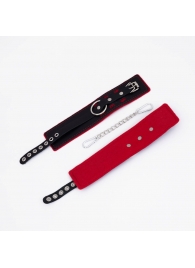 Черно-красные оковы с красной строчкой Sex - Crazy Handmade - купить с доставкой в Петрозаводске