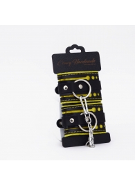 Черно-желтые кожаные наручники с жёлтой строчкой - Crazy Handmade - купить с доставкой в Петрозаводске