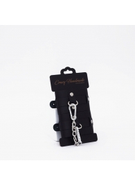 Черные кожаные наручники с хромированной фурнитурой - Crazy Handmade - купить с доставкой в Петрозаводске