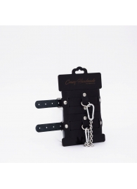 Черные кожаные оковы с хромированной фурнитурой - Crazy Handmade - купить с доставкой в Петрозаводске