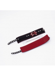 Черные кожаные оковы с красным декором и строчкой - Crazy Handmade - купить с доставкой в Петрозаводске