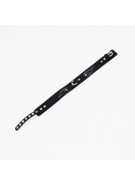 Черный кожаный ошейник с золотистой фурнитурой - Crazy Handmade - купить с доставкой в Петрозаводске