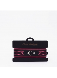 Черно-розовый кожаный ошейник с розовой строчкой - Crazy Handmade - купить с доставкой в Петрозаводске