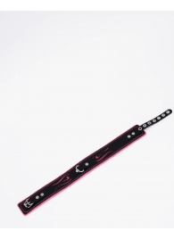 Черно-розовый кожаный ошейник с розовой строчкой - Crazy Handmade - купить с доставкой в Петрозаводске