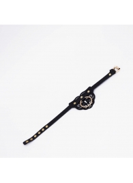 Черный фигурный кожаный ошейник с золотистой фурнитурой - Crazy Handmade - купить с доставкой в Петрозаводске